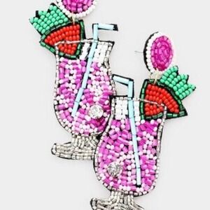 Cocktail Pink Purple White Seed Bead Felt Back Earrings by Treasure Jewels NEW